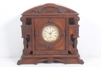 WATERBURY HORNET NOVELTY CLOCK IN HAND CARVED CASE, CIRCA 1890