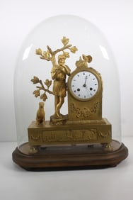 FRENCH GILT BRONZE CLOCK UNDER GLASS DOME