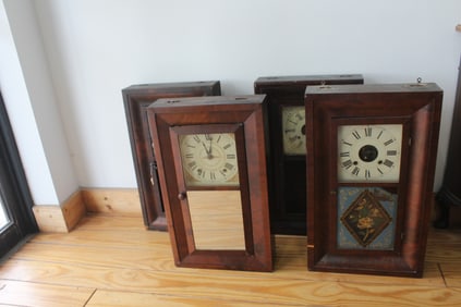 LOT OF 4 OGEE SHELF CLOCKS FOR RESTORATION, CIRCA 1840