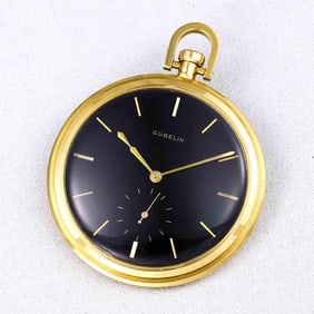 GUBELIN ART DECO JUMBO 56MM 18K GOLD BLACK DIAL MEN'S DRESS POCKET WATCH