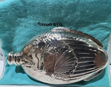 TIFFANY & CO STERLING SILVER VINTAGE LARGE FISH FLASK