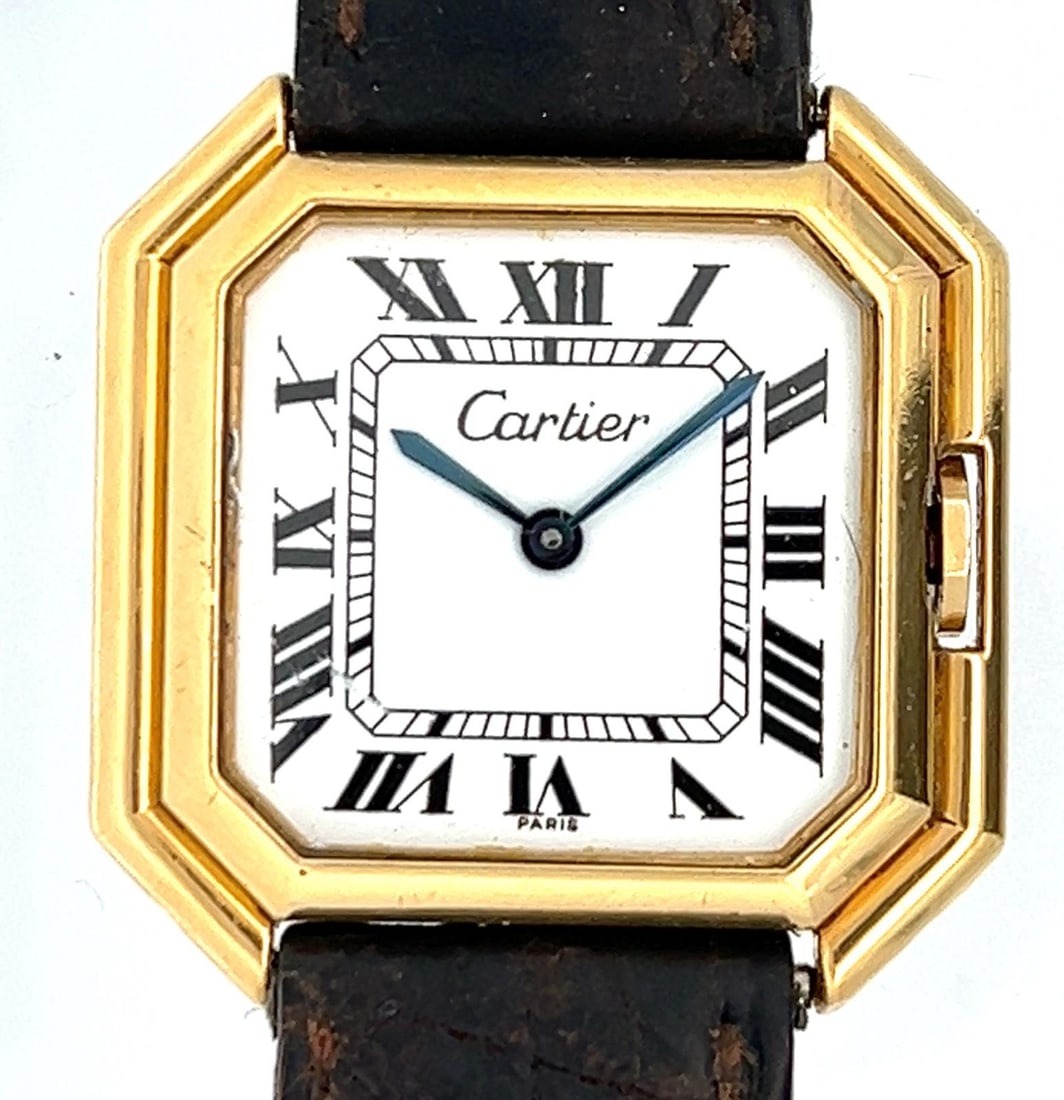 CARTIER PARIS CEINTURE AUTOMATIC 18K GOLD LARGE WRISTWATCH, CIRCA 1974 (1 of 7)