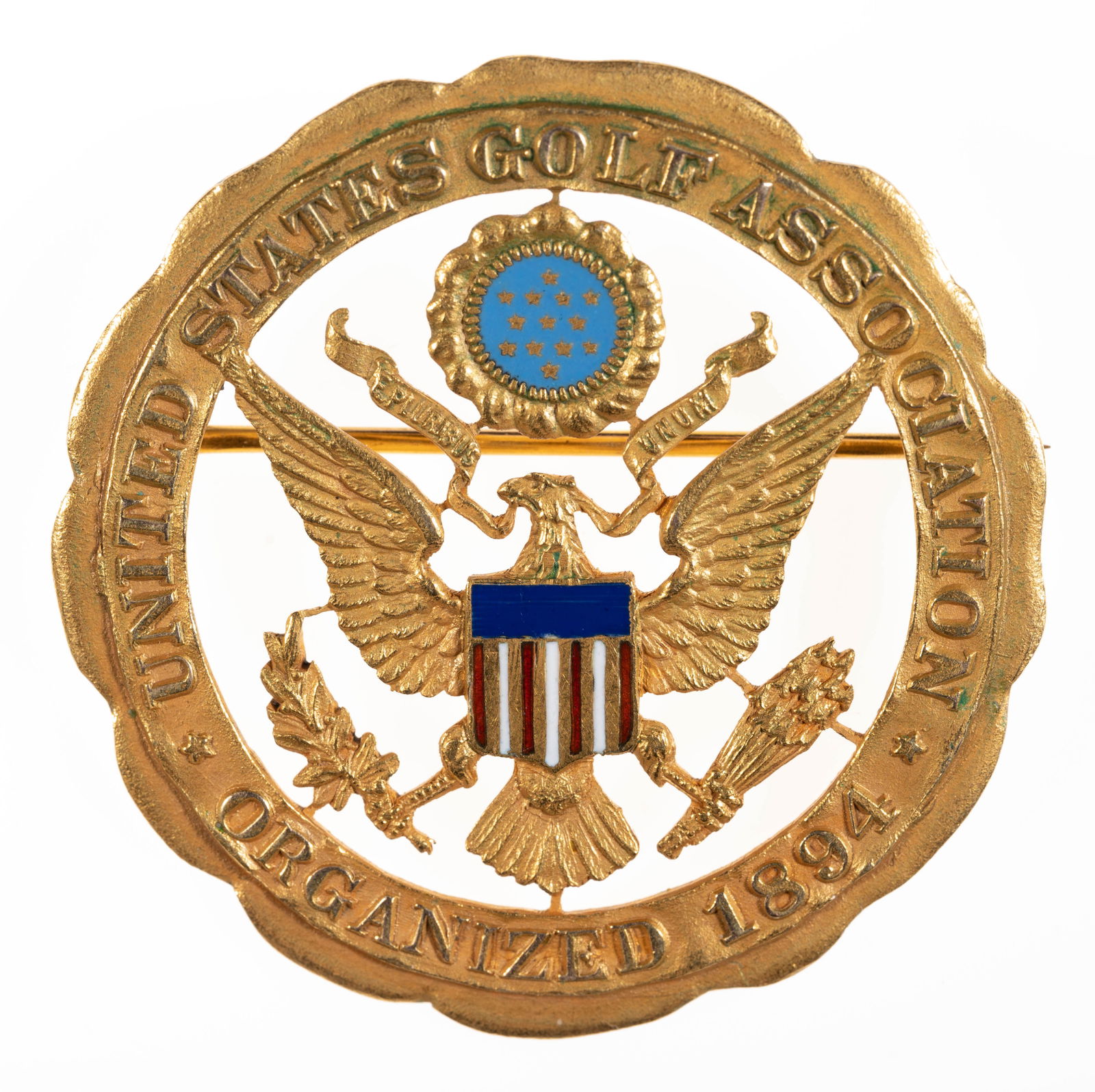 UNITED STATES GOLF ASSOCIATION GOLD AND ENAMEL PIN BY J. E. CALDWELL (1 of 2)