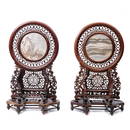 Large Chinese Hard Stone Wood Plaque Table Screen