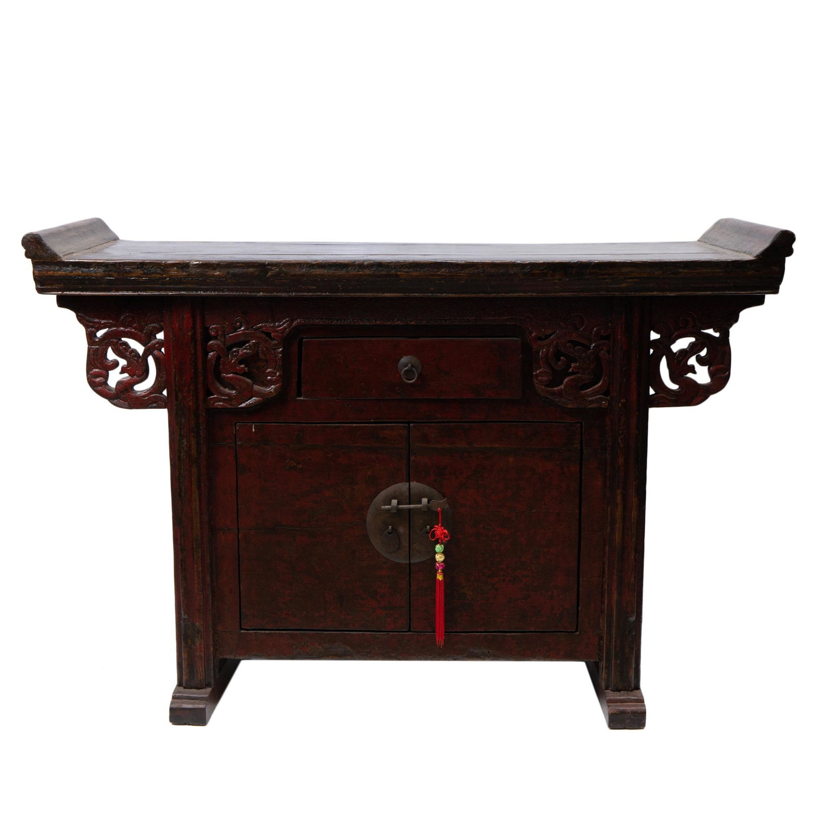 Chinese Lacquere Console Table: L:53 1/2 in. ( 135.9 cm ) H: 24 1/2 in. (62.2 cm ) W: 22 in. ( 55.9 cm)