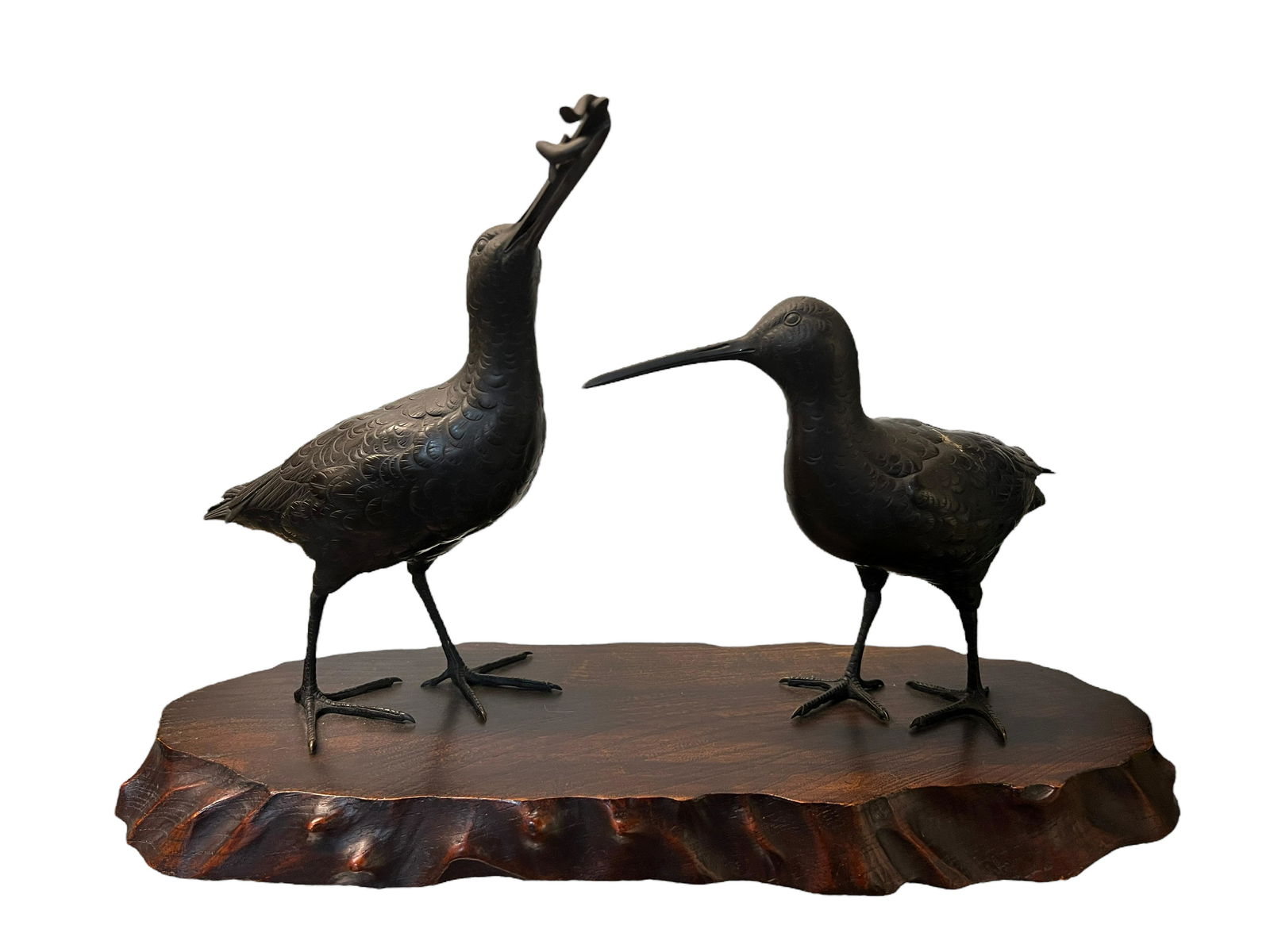 Japanese Bronze Cranes On Wood Base, Meji Period (1 of 5)