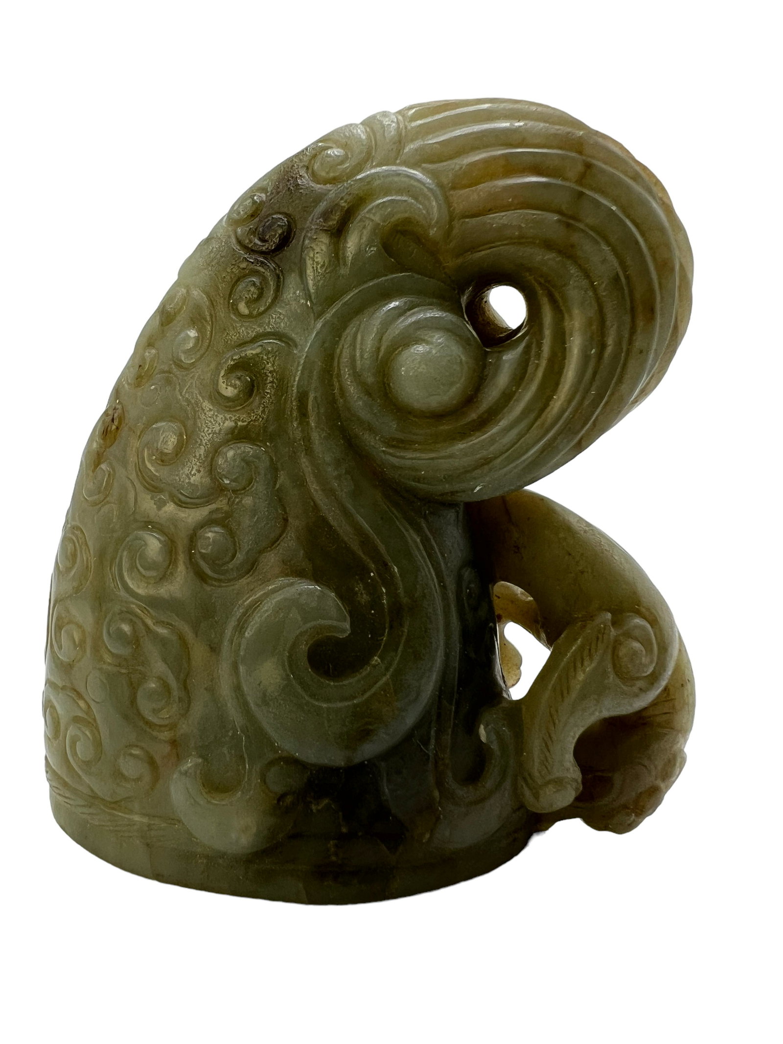 Chinese Celadon And Russet Jade Carving: H: 2 1/2 in ( 6.35 cm) W: 2 in ( 5.08 cm )