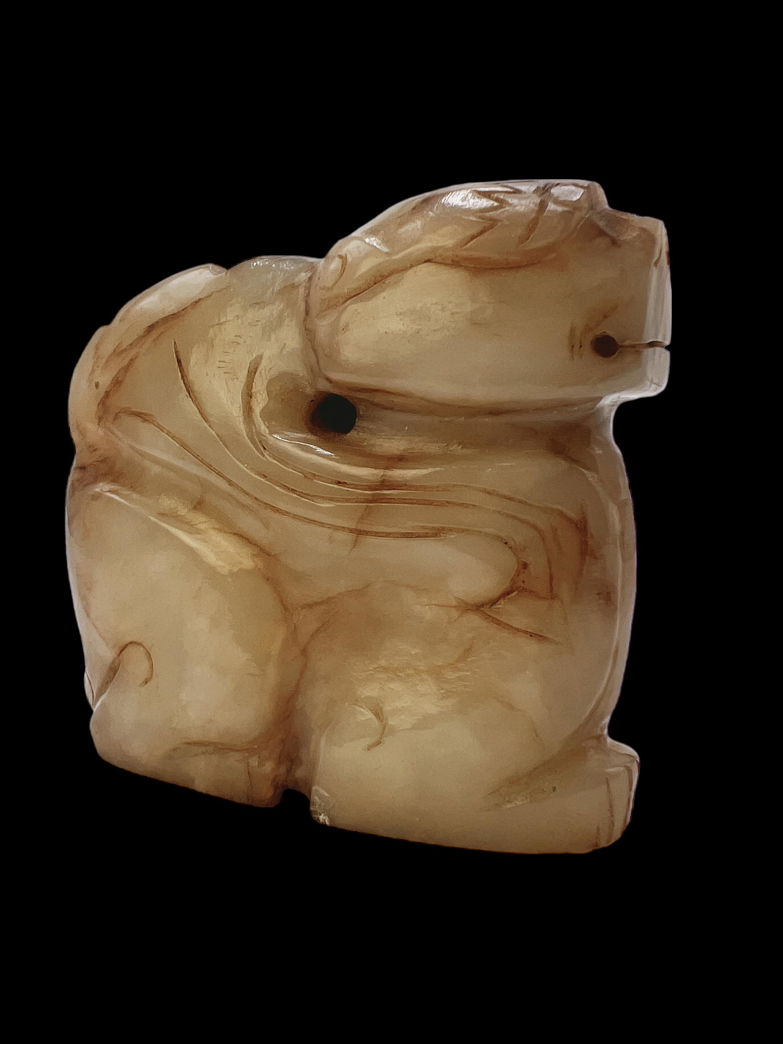 Chinese White And Russet Jade Carving: H: 2 in. ( 5.08 cm ) W: 2 1/4 in. ( 5.72 cm)