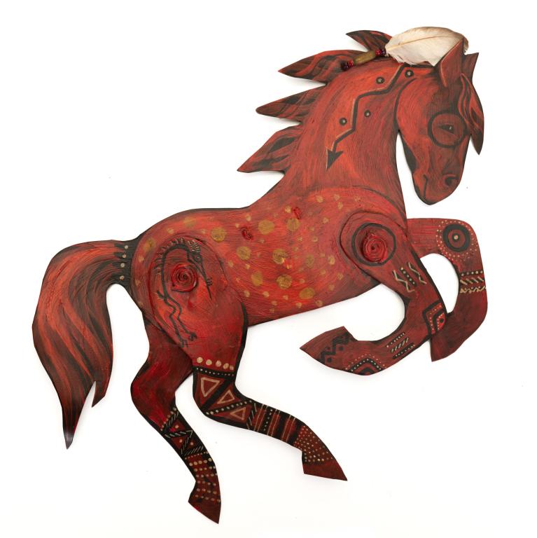 Wall Hanging Hand-Painted Cal Peacock Red Horse (1 of 6)