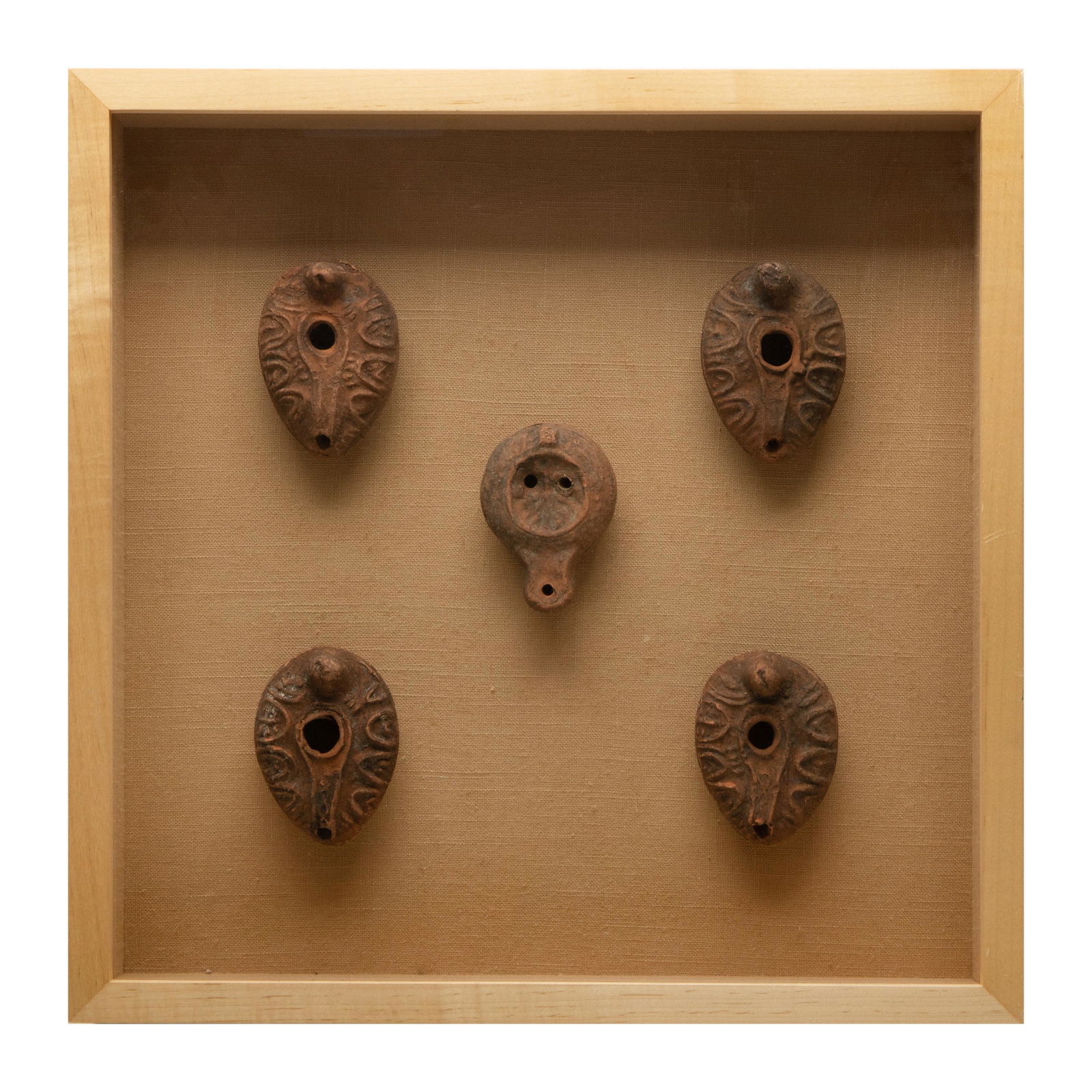 Framed Wall Art, Group Of Five Syrian Oil Lamps (1 of 10)