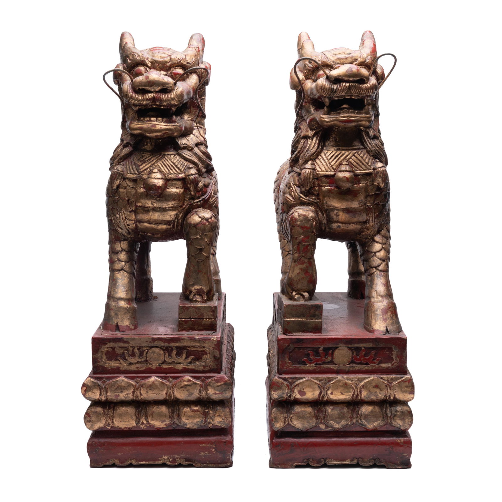 Pair Of Chinese Wood Carved Figure Of QILIN (1 of 10)