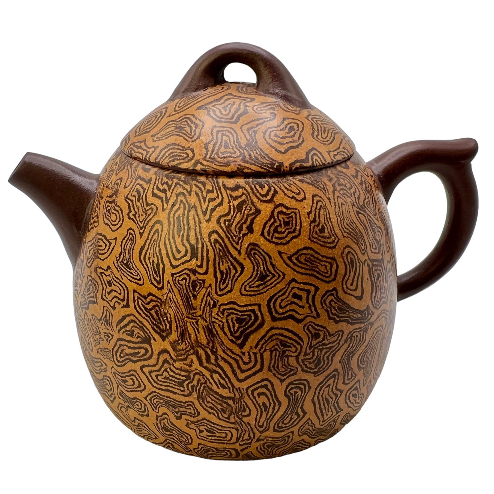 Chinese Yixing Tea Pot: H : 4 in ( 10.16 cm ) W ; 5 1/2 in ( 13.97 cm )