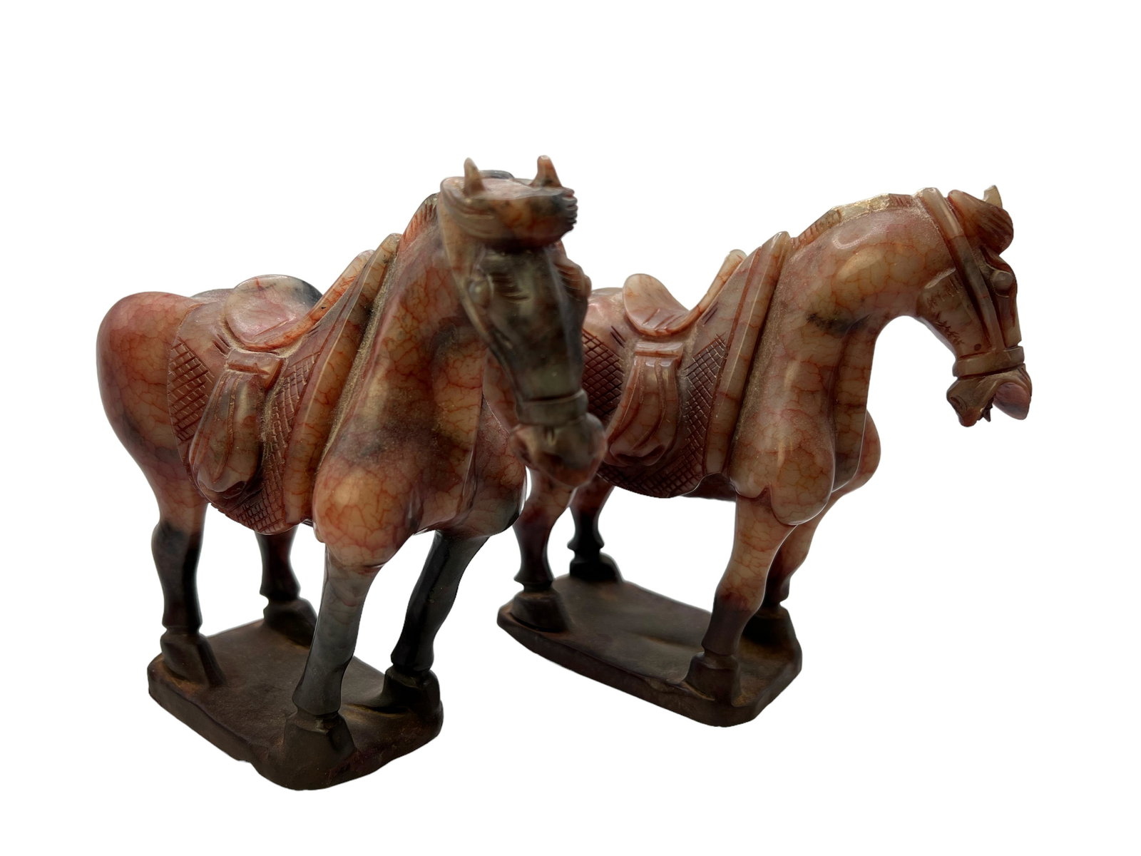 Pair Of Carved Soapstone Figure Of Horses: L: 8 1/2 inches (21.59 cm) W: 6 3/4 inches (17.15 cm)
