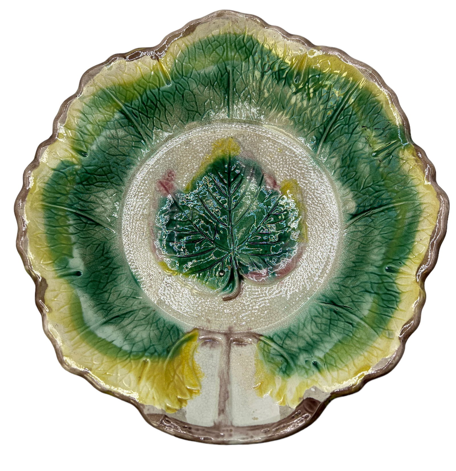Majolica Scalloped Edged Maple Leaf Plate (1 of 4)
