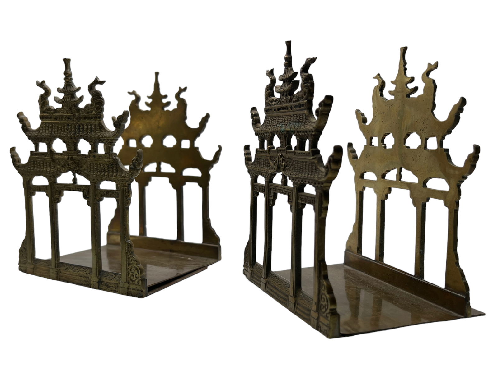 Two Pair Chinese Brass Pagoda Bookends (1 of 6)