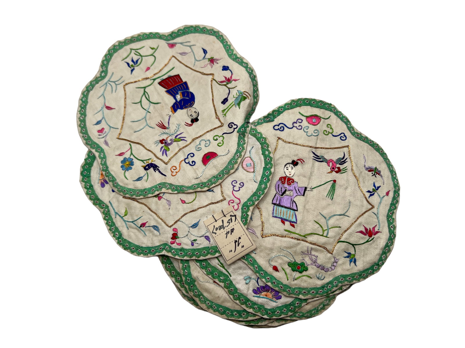 Group Antique Chinese Handmade Silk Embroidery: D : 5 in ( 12.7 cm )