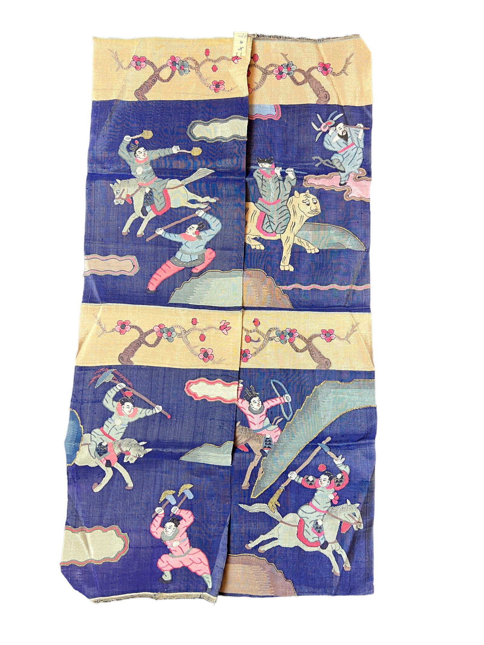 Chinese Silk Embroidery Panels: H : 29 1/2 in ( 74.93 cm ) W : 8 1/2 in ( 21.59 cm )