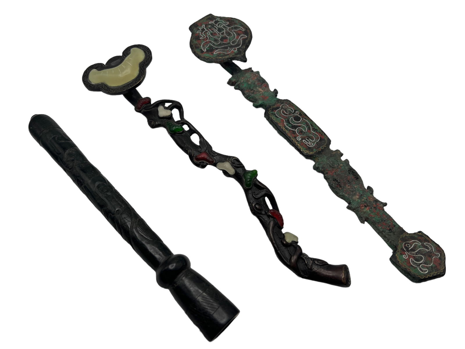 Three Bronze and Jade RUYI and Wood Scepter (1 of 13)