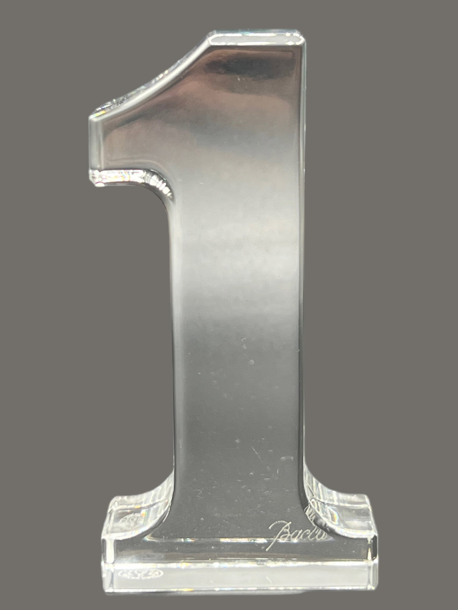Baccarat Crystal Numeral â€œ1â€ ONE Figurine: H : 3 7/8 in ( 9.84 cm ) W : 2 in ( 5.08 cm )