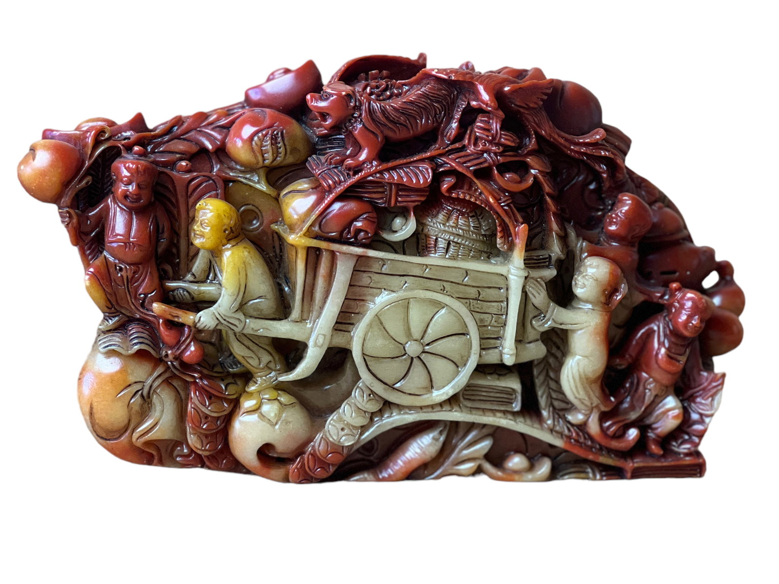Chinese Soapstone Carving: H : 4 3/4 in ( 12.07 cm ) W : 8 in ( 20.32 cm ) L : 1 1/2 in ( 3.81 cm ) hou