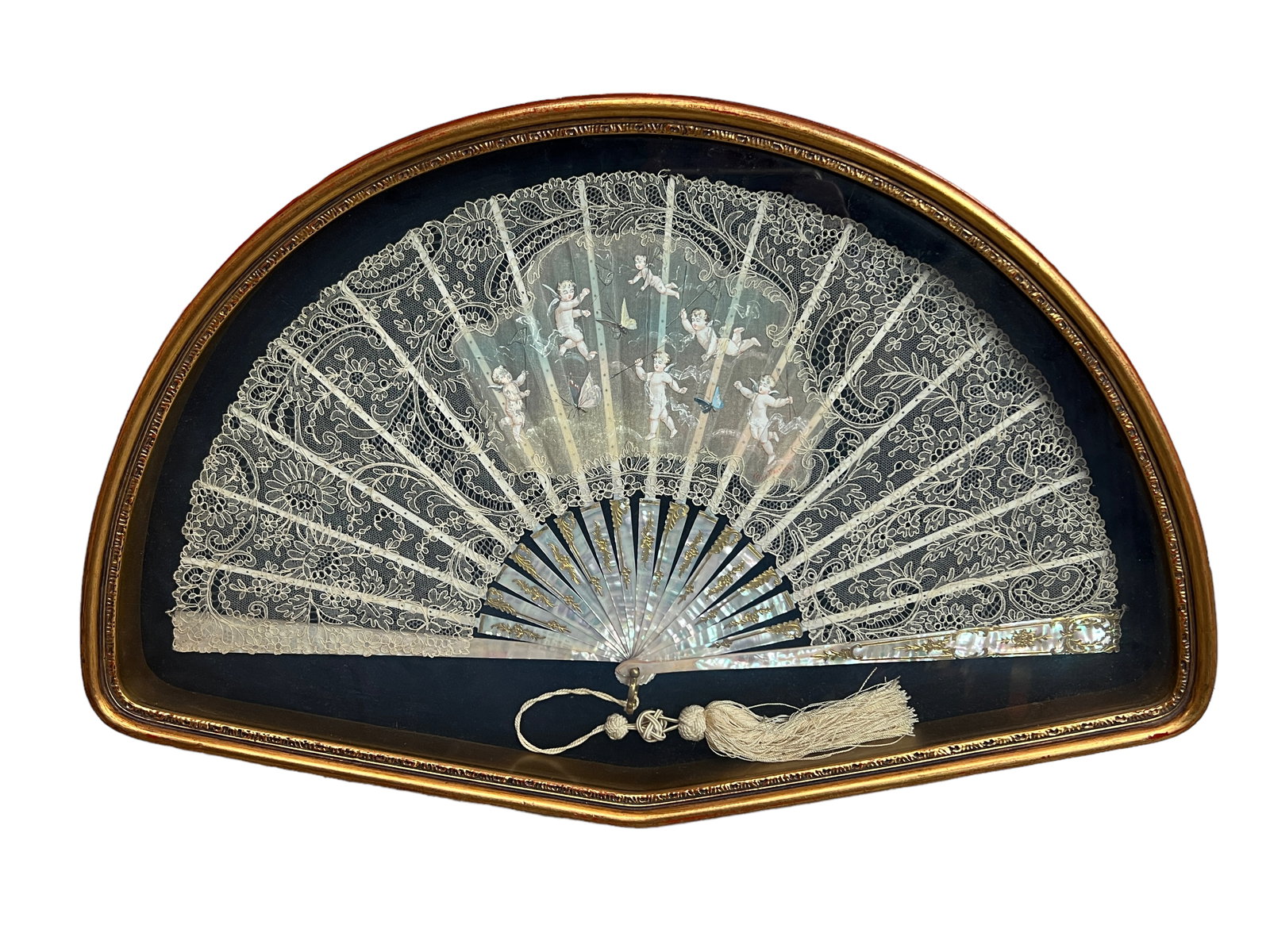 French Lace Fan In Gilt Wood Custom Frame (1 of 8)