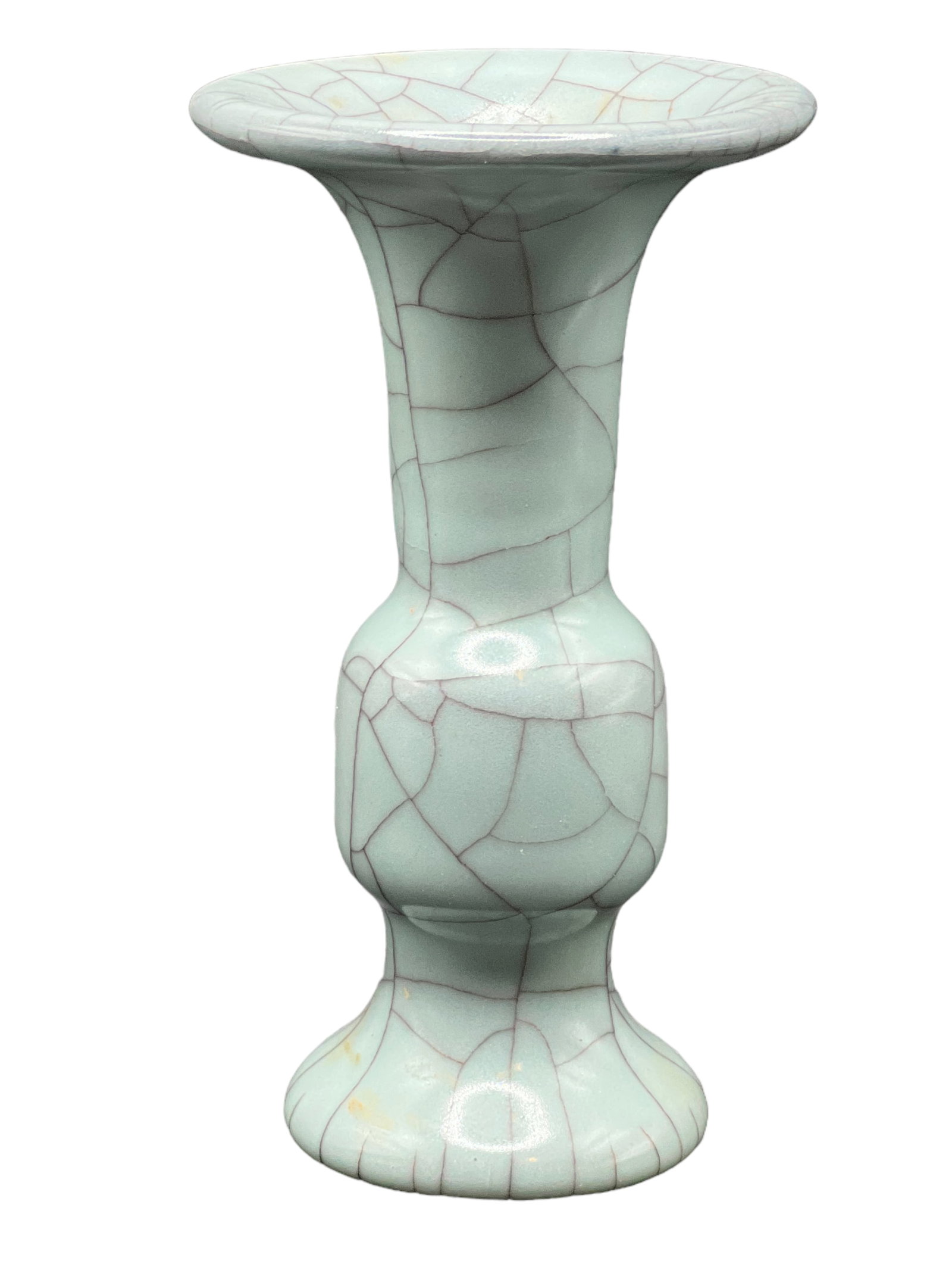 A Chinese Porcelain Celadon Crackled Vase: H: 5.5 inches ( 13.97 cm) W: 3 inches ( 7.62 cm)