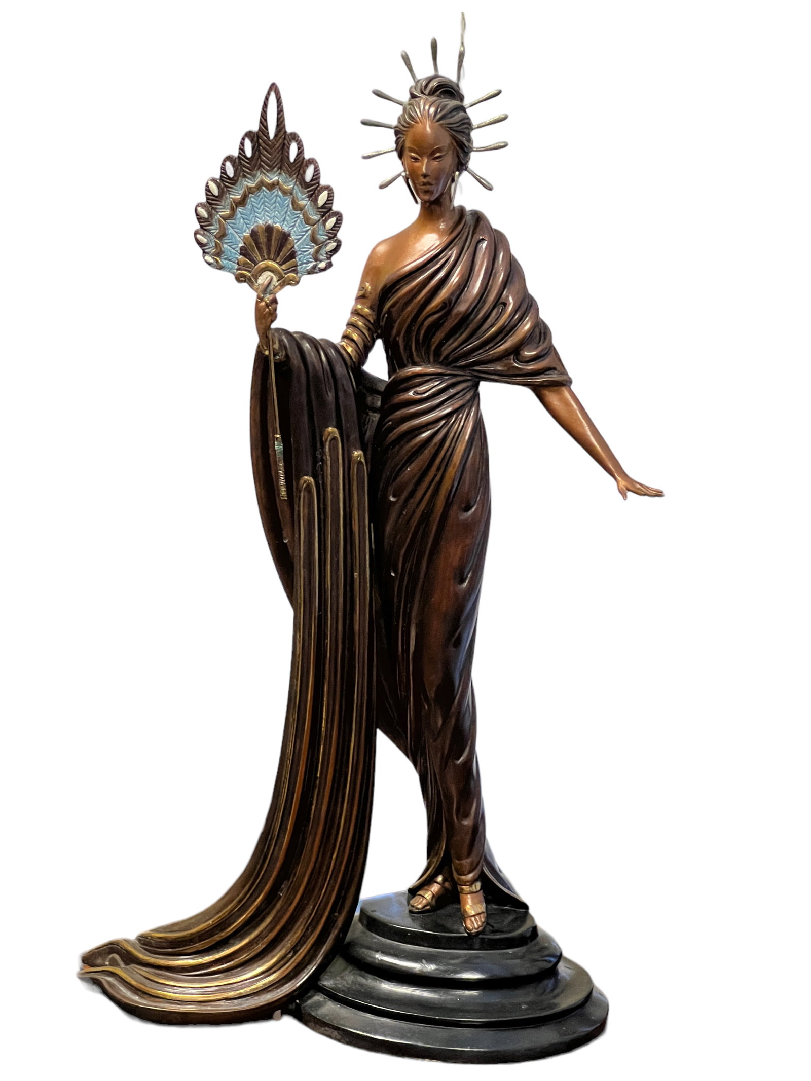 Erte (Romain de Tirtoff) Bronze, Aphrodite: Erte (Romain de Tirtoff) Bronze Signed Romain de Tirtoff (Russian/French, 1892-1990). Cold painted and partial gilt bronze. 27" H x 11.25" W x 5" D. by Inches