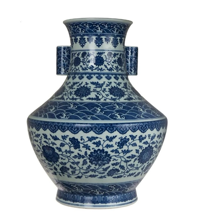 Chinese blue and white lotus scroll hu vase, QianL (1 of 11)