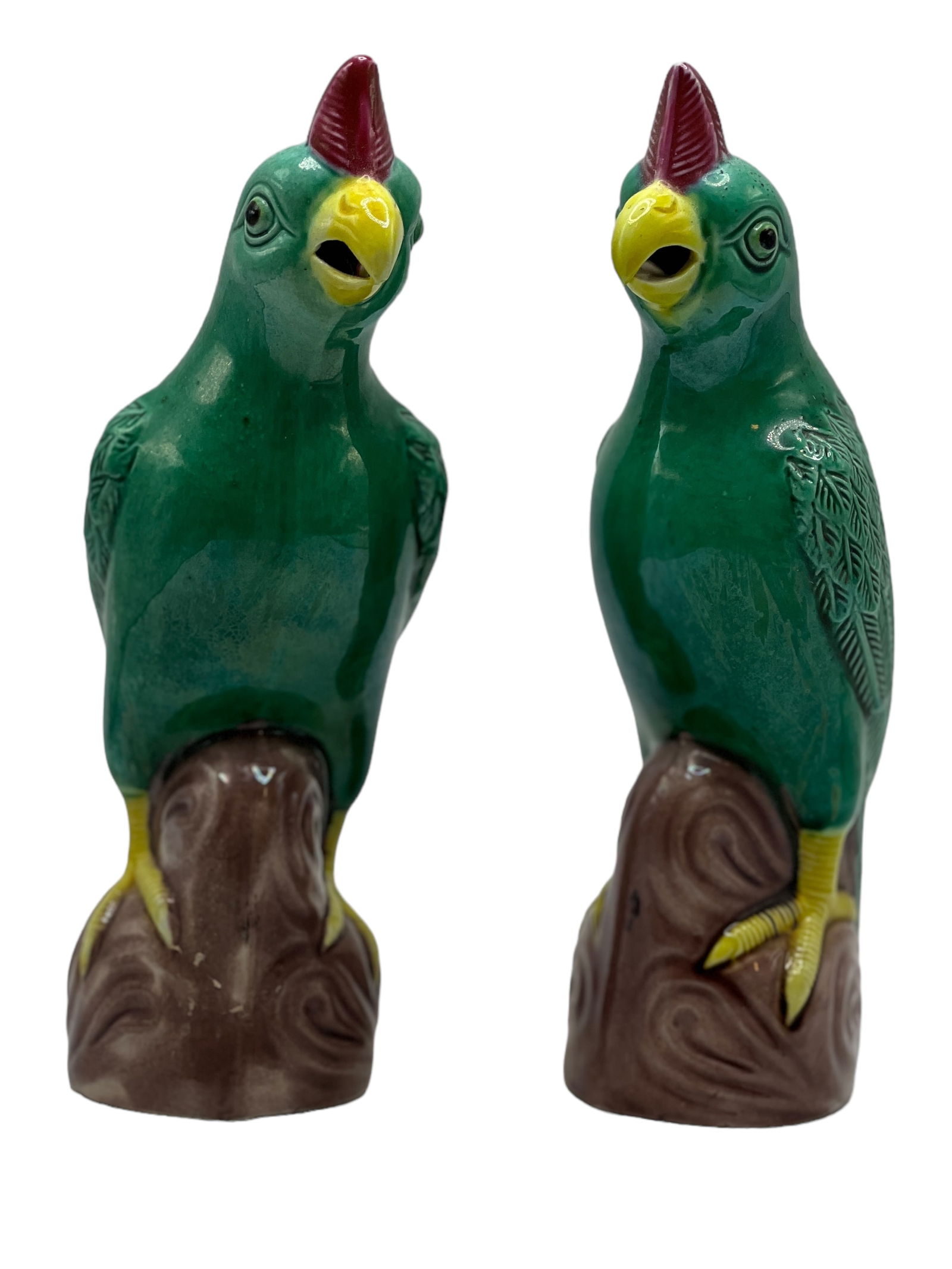Two Chinese Porcelain Parrots Standing Rock: H : 6 1/4 in ( 15.88 cm ) W : 2 1/8 in ( 5.4 cm )