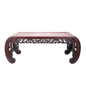 Chinese Carved Wood Scroll Leg Low Table
