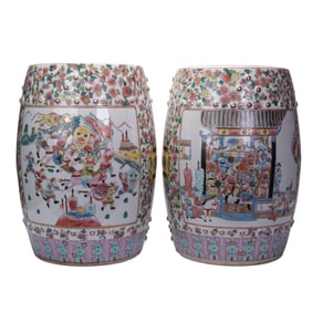 Pair Of  Chinese Famille Rose Porcelain Stools