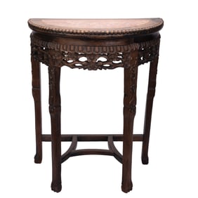 Chinese Carved Wood Marble Top Table Stand