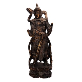 Large Carved Wood Figure of Guang Gong