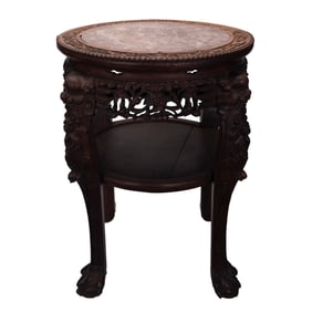 Chinese Carved Wood Marble Top Table Stand