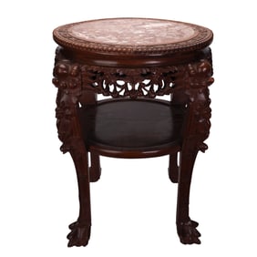 Chinese Carved Wood Marble Top Table Stand