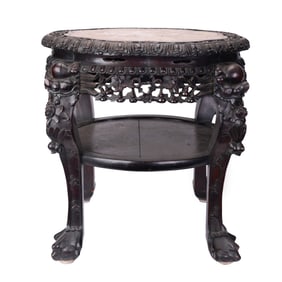 Chinese Carved Wood Marble Top Table Stand