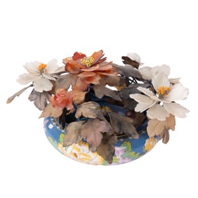 LargeChinese Jade Tree In Cloisonne Planter,Bonsai