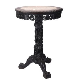 Chinese Carved Wood Marble Top Table Stand
