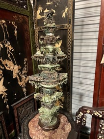 Chinese Carved Jade Dragon Tower / Censer