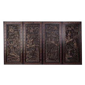 Four Chinese Wood Lacquer Panels