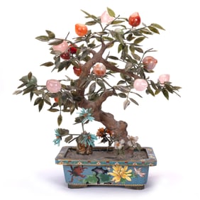 Chinese Jade Tree Cloisonne Planter, Bonsai
