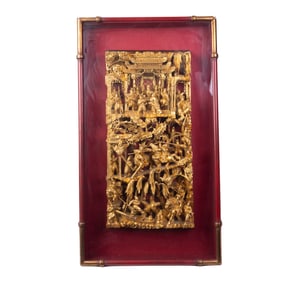 Framed Chinese Gilt  Lacquer Wood Panel