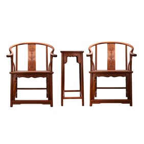 Two Horseshoe Armchairs With Table