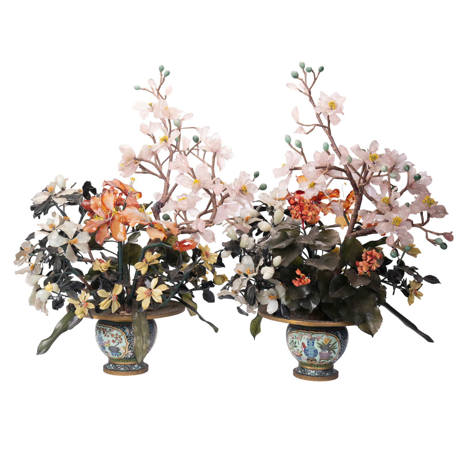Pair Chinese Jade Tree In Cloisonne Planter,Bonsai (1 of 10)