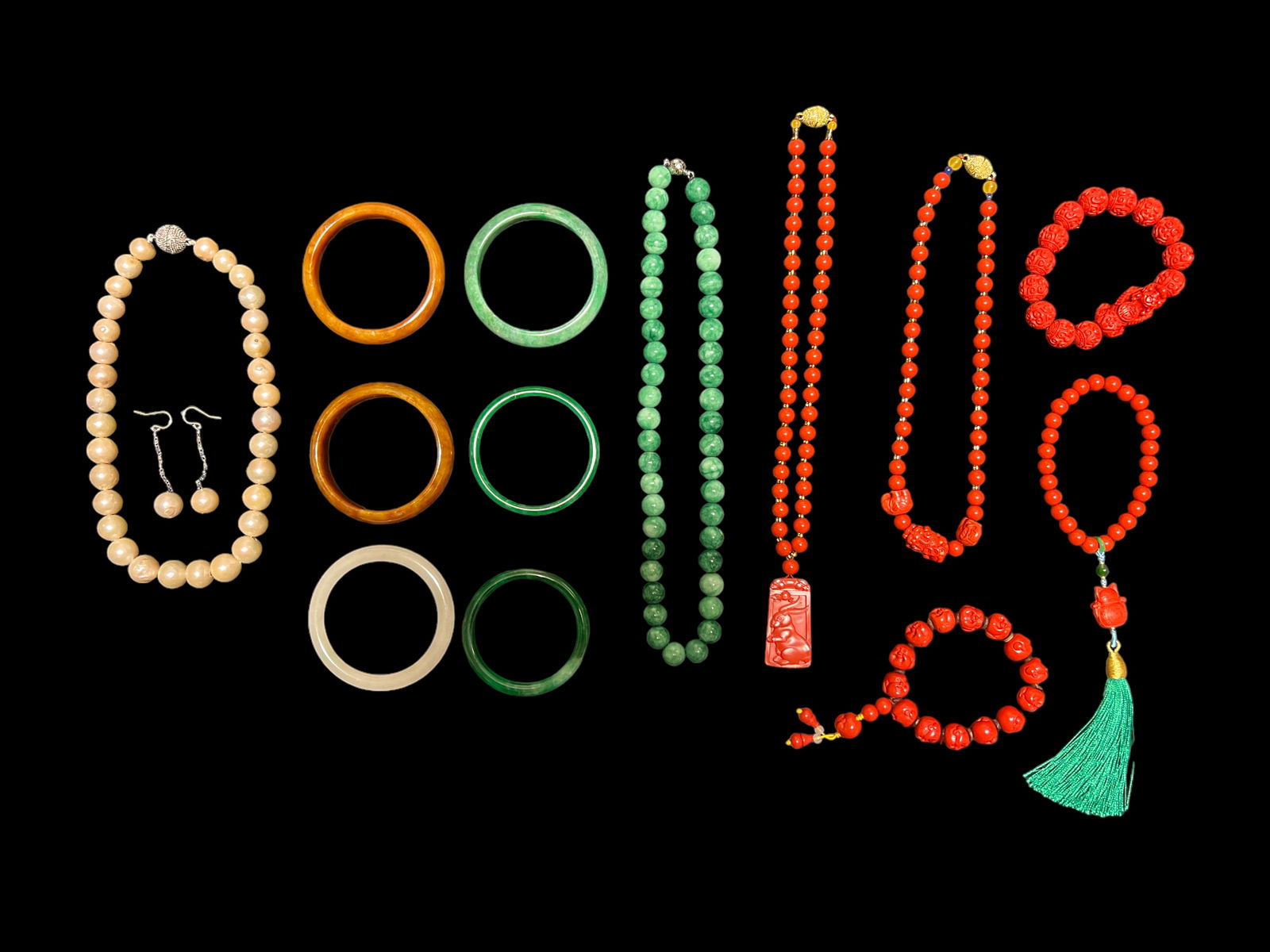 Jewelry Set Stone/ Jade Bangles/ Necklace (1 of 7)