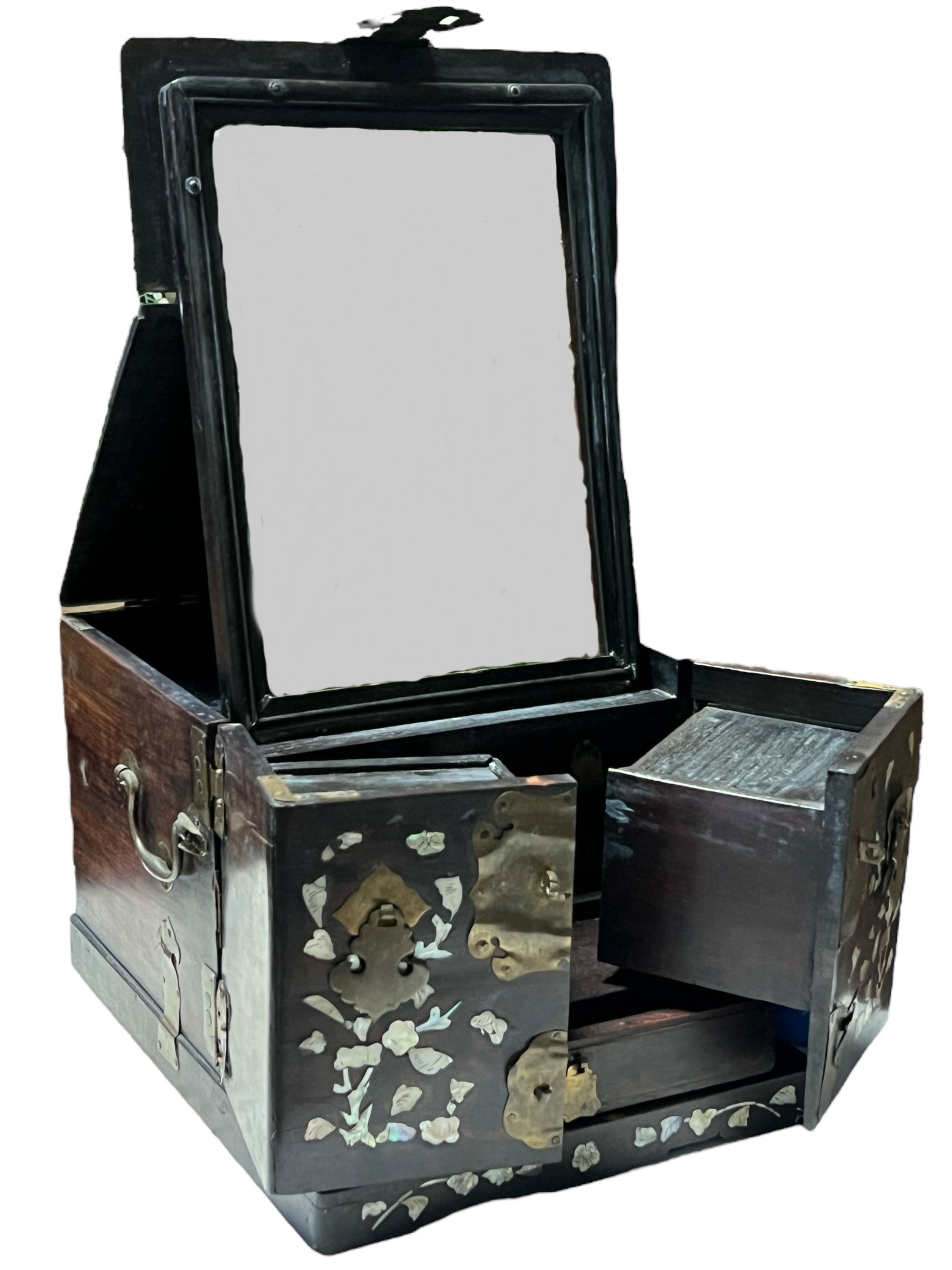 A Chinese Brass Shell Inlaid Travel Jewelry Box (1 of 6)