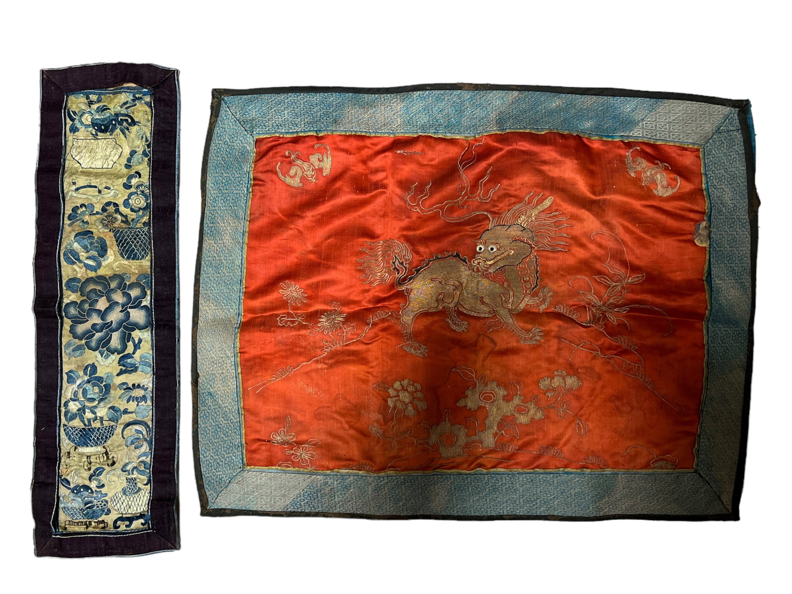 Two Chinese Embroidery, Qilin pattern: The Largest H : 20 in ( 50.8 cm ) W : 5 3/4 in ( 14.61 cm )