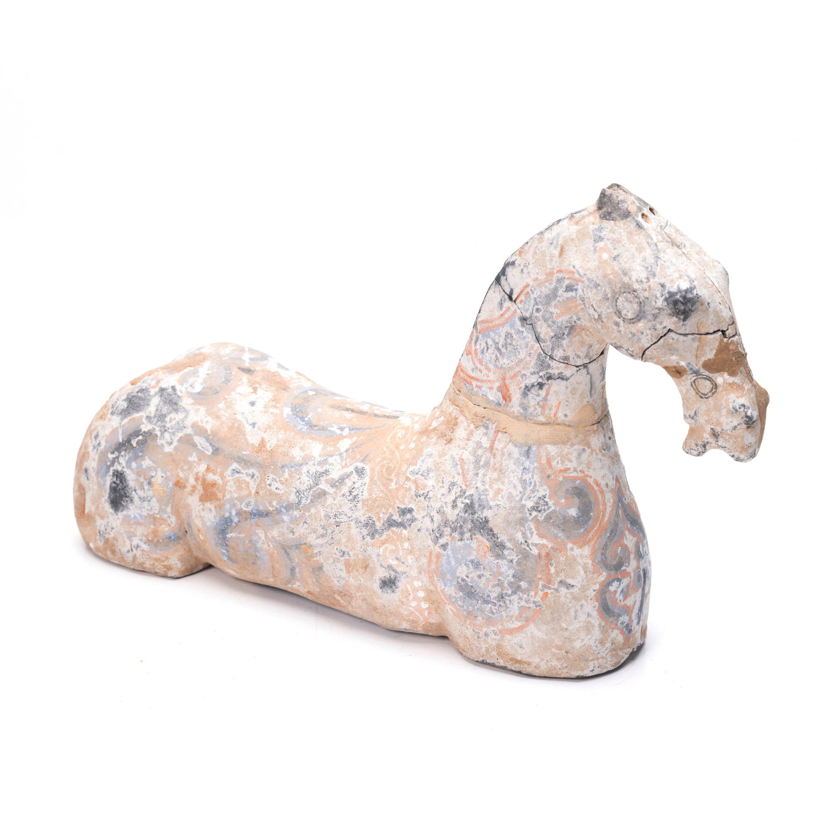 Han Dynasty, Pottery Horse with Storage Box: Han Dynasty, Pottery Horse with Storage Box L: 13 inches (33 cm) H: 8 1/4 inches (21 cm)