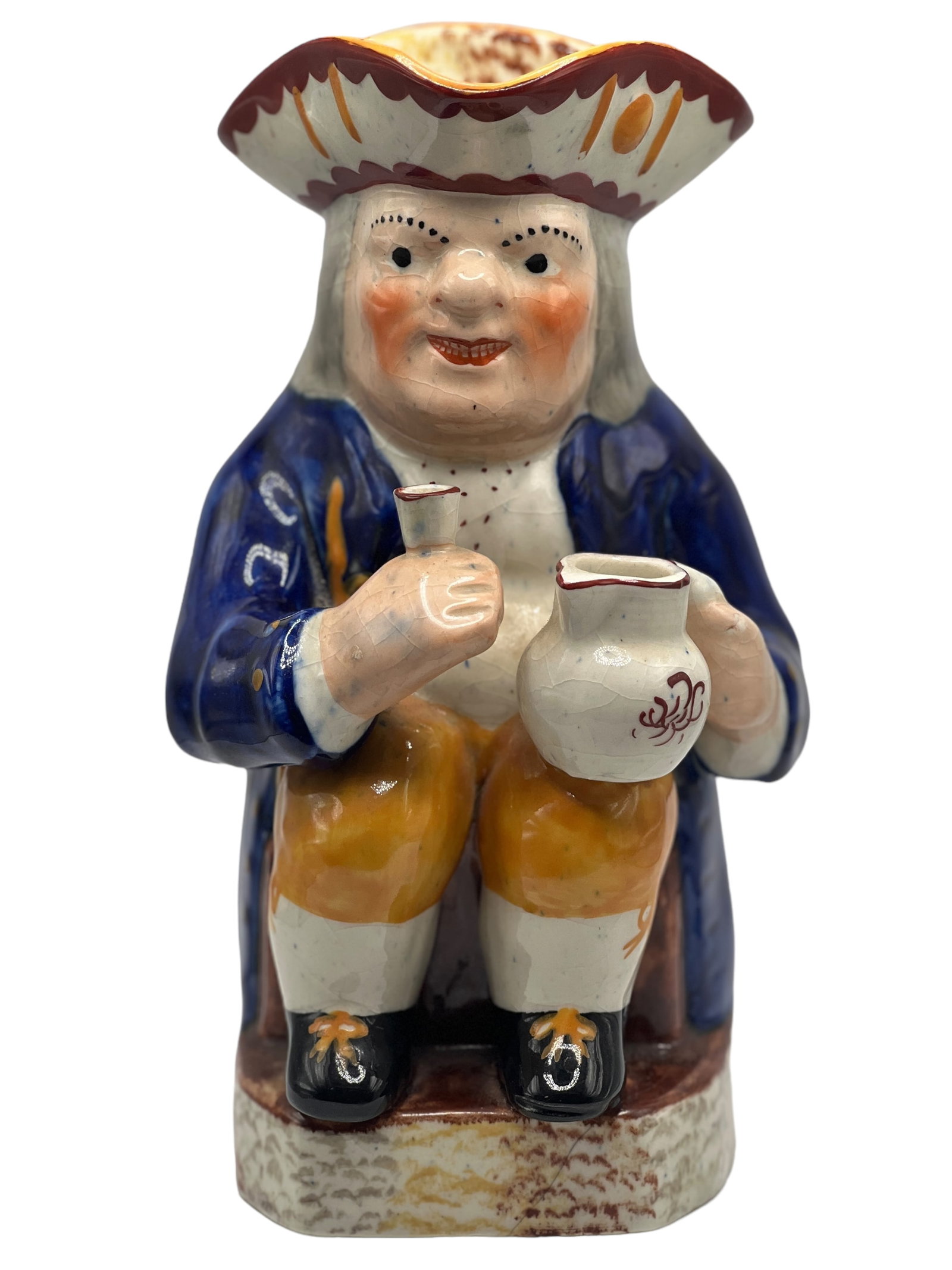 Staffordshire Toby Jug: H : 10 3/4 in ( 27.4 cm ) W : 5 1/2 in ( 13.97 cm ) L : 6 3/4 in ( 17.15 cm )