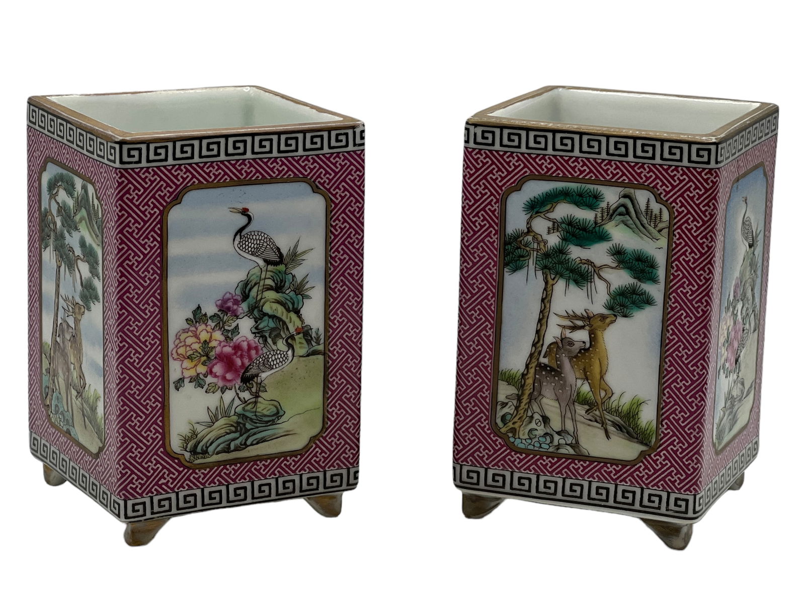 Pair Of Chinese Famille Rose Square Vases, Marks (1 of 6)